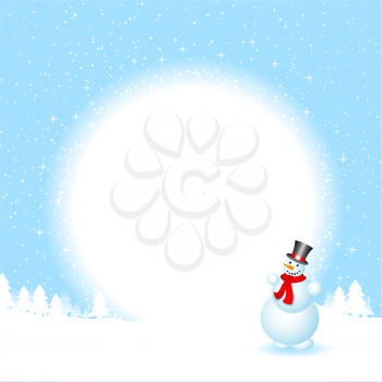 A Happy snowman on a winters night