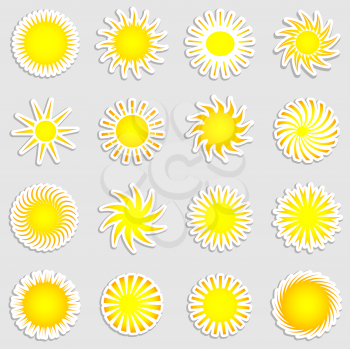 Collection of various sun shape stickers