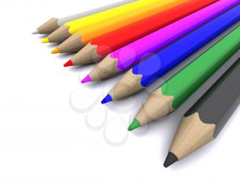 3D Render of coloured pencil crayons