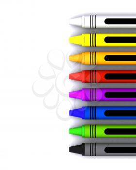 3D Render of coloured childrens wax crayons