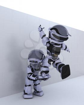 3D render of a Robot with jigsaw puzzle business metaphor