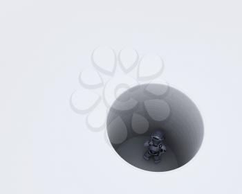 3D render of a robot stuck in a hole metaphor