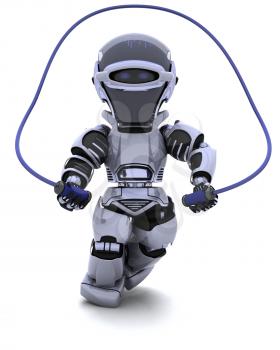 3D render of a Robot skipping with rope