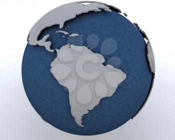 3D render of a Globe showing south america region