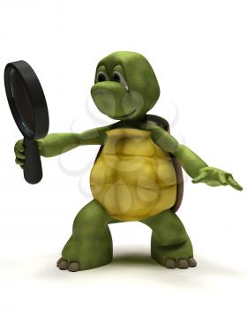 3D render of a Tortoise witha magnifying glass