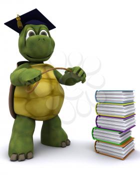 3D render of Tortoise teacher with a stack of books