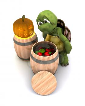 3d render of a tortoise bobbing for apples