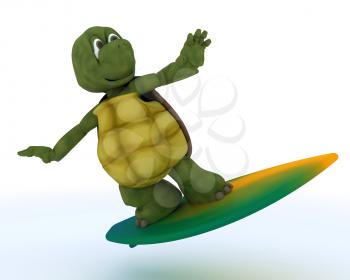 3D render of a tortoise with surf board