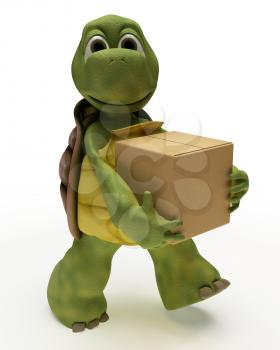 3D render of a Tortoise Caricature carrying packing cartons