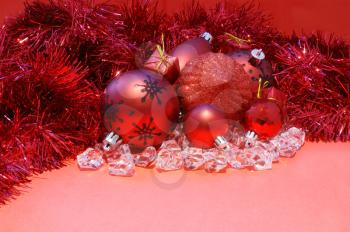 Christmas background with decorations, tinsel and gifts