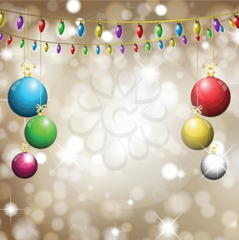 Christmas background with baubles and stings of lights