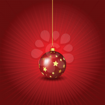 Christmas bauble on a red starburst background