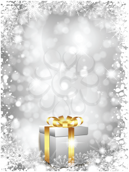 Luxury Christmas gift on a silver snowy background