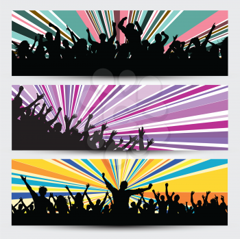 Collection of three different party crowd banner designs