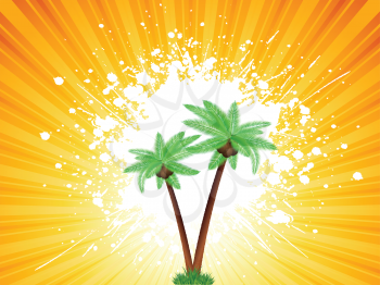 Palm trees on an orange grunge sunburst background