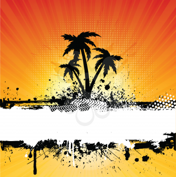 Grunge palm trees background with space for text