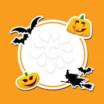 Halloween background with pumpkins, bats and a witch