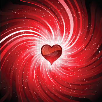 Glossy red heart on a starburst background