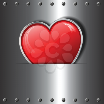 Glossy red heart on a brushed metal background - ideal for Valentines Day