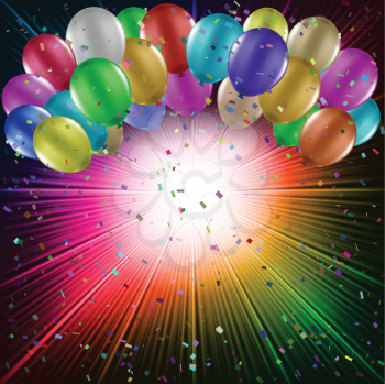 Balloons on a colourful starburst background