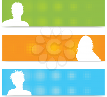 Silhouettes of people avatars on halftone dot banners