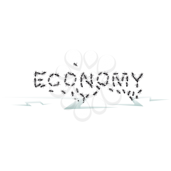 Royalty Free Clipart Image of a Group of Ants Spelling the Word Economy