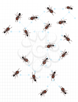 Royalty Free Clipart Image of Worker Ants Networking on Graph Paper