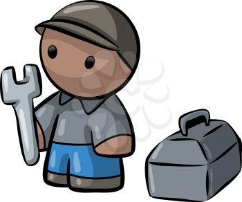 Royalty Free Clipart Image of a Guy With a Toolbox and Wrench