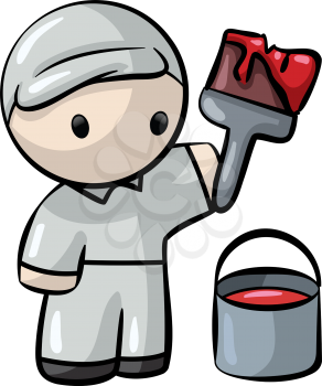 Royalty Free Clipart Image of a Man With a Paintbrush and Paint