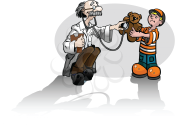 Royalty Free Clipart Image of a Doctor With a Little Boy