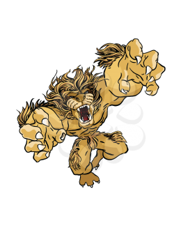 Royalty Free Clipart Image of a Leaping and Roaring Lion