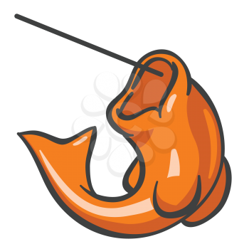 Royalty Free Clipart Image of an Orange Fish on the Line