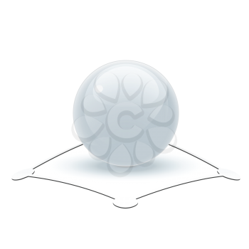 A vector illustration of a pearl white orb resting on an abstract object, white space with soft shadow.