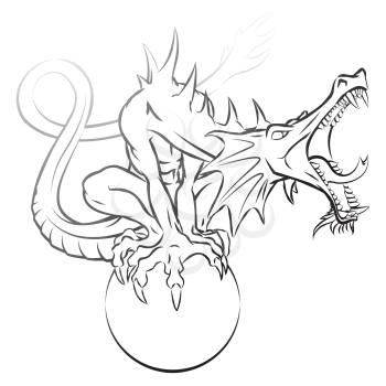 Royalty Free Clipart Image of a Dragon Perched on a Ball