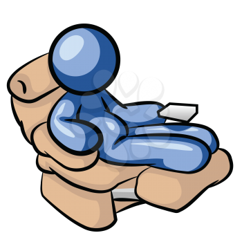 Royalty Free Clipart Image of a Blue Man Sitting in a Chair