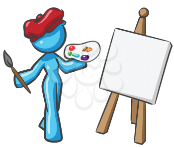 Royalty Free Clipart Image of a Painter With a Palette and Easel