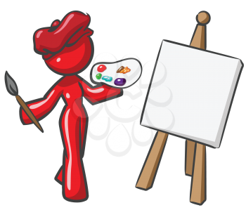 Royalty Free Clipart Image of a Red Female Artist