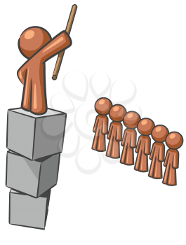 Royalty Free Clipart Image of a Guy Up On Blocks Talking to People