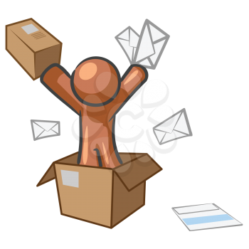 Royalty Free Clipart Image of a Brown Man Throwing Letters Out of a Box