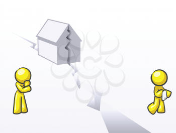 Royalty Free Clipart Image of Two People on Either Side of a Broken Home