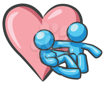 Royalty Free Clipart Image of Two Blue People in Front of a Pink Heart