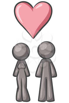 Royalty Free Clipart Image of People in Love With a Heart Over Their Heads