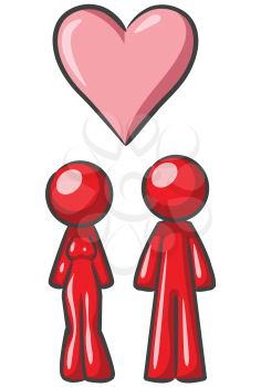 Royalty Free Clipart Image of a Red Couple and a Heart