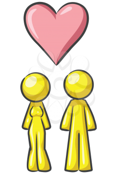 Royalty Free Clipart Image of Two Yellow People and a Heart