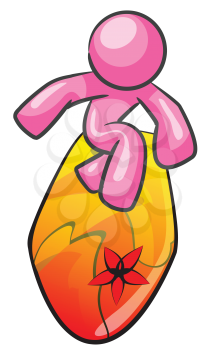 Royalty Free Clipart Image of a Pink Surfer