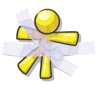 Royalty Free Clipart Image of a Yellow Guy Taped Down