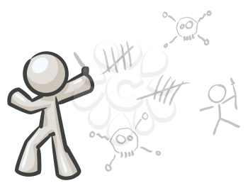 Royalty Free Clipart Image of a Man Drawing on a Wall