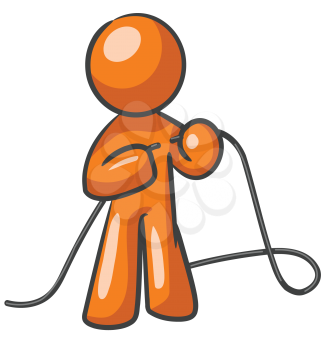 Royalty Free Clipart Image of a Guy Tying Ends