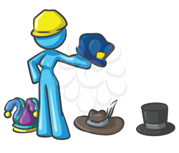 Royalty Free Clipart Image of a Woman Wearing Many Hats