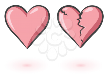 Royalty Free Clipart Image of a Heart and a Broken Heart